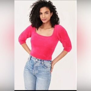 Free People Moonbeam Cropped Pullover Fuzzy Sweater, Fuchsia Pink, Medium, NWT